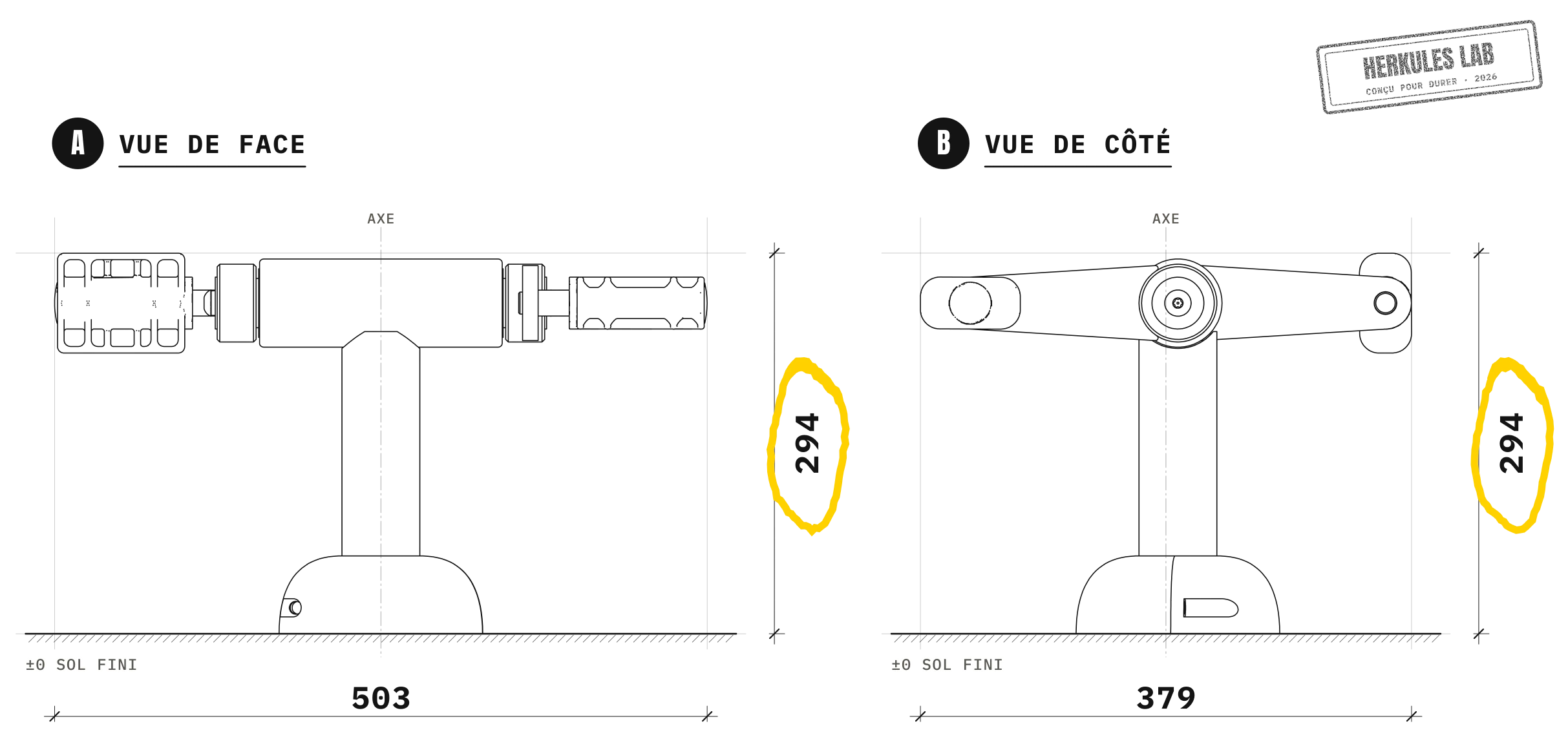 Pédales de Banc - Appareil de Fitness Extérieur — Plan coté