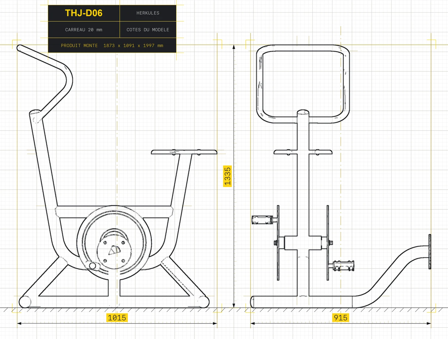 Bikes - Outdoor fitness stations — Dimensioned drawing