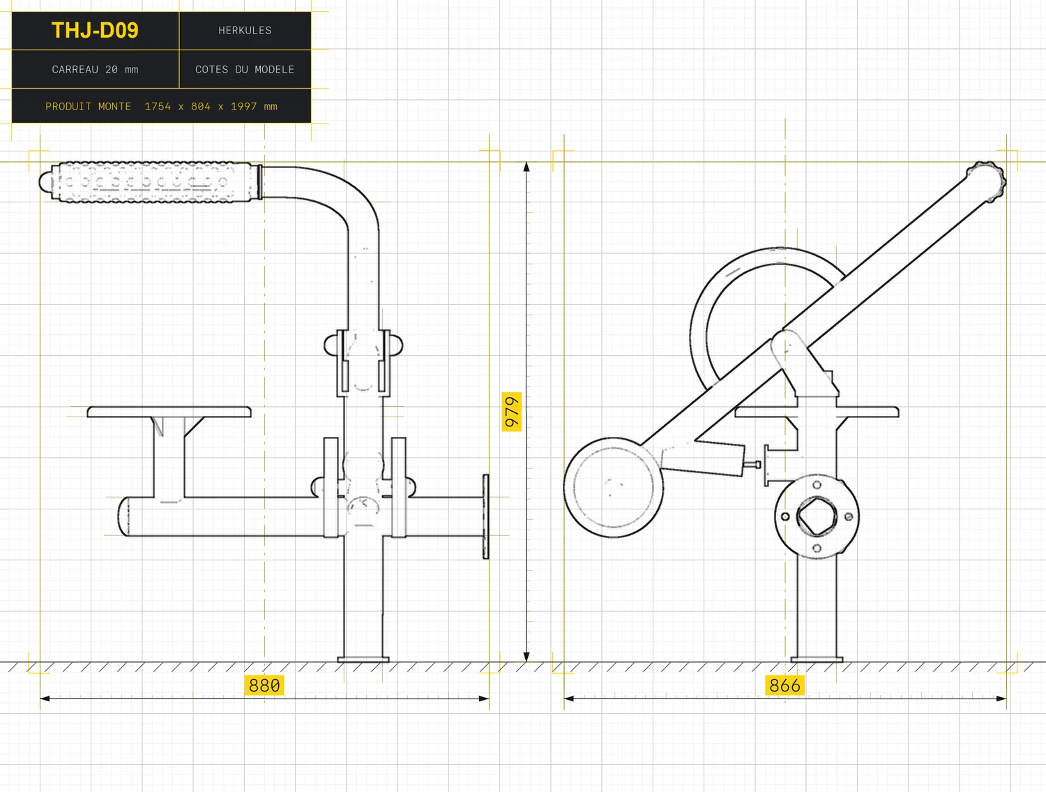Masseur Dos - Outdoor Fitness Stations — Dimensioned drawing