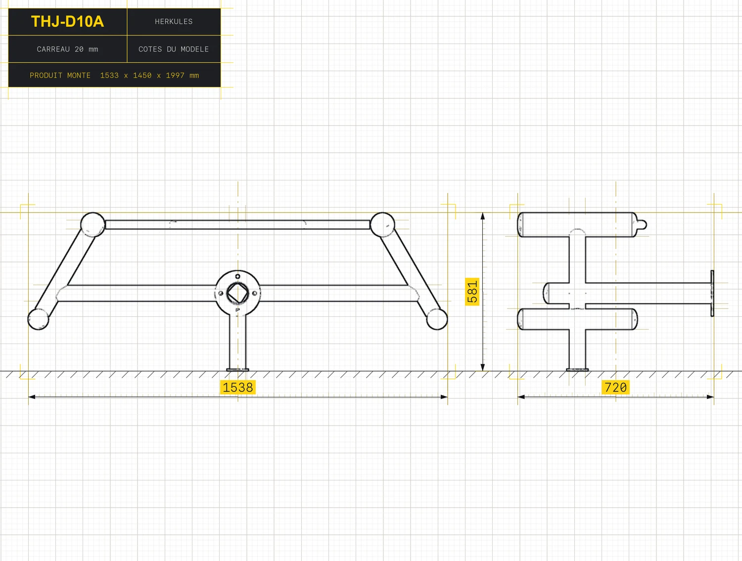 Abdos bench - Outdoor fitness stations — Dimensioned drawing