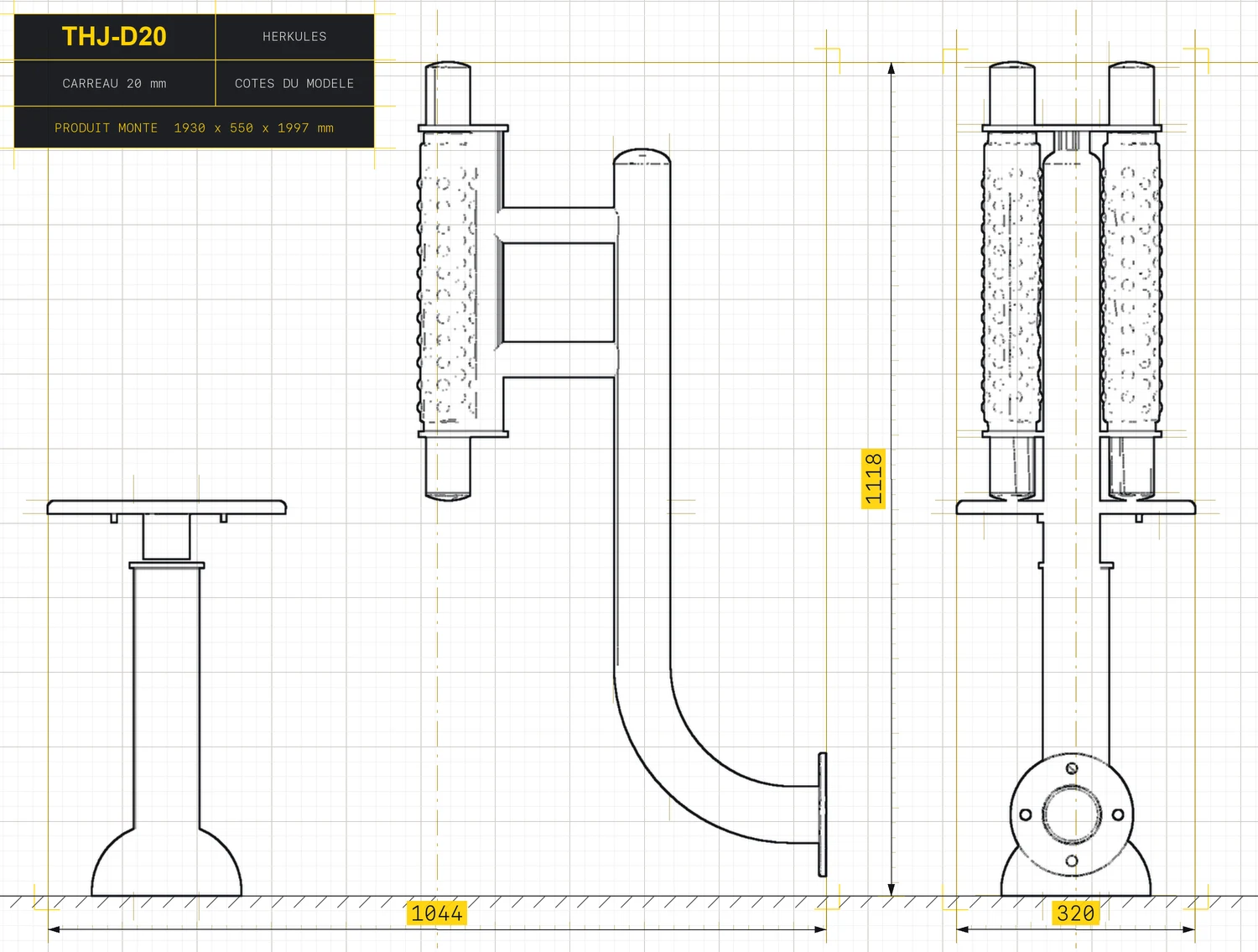 Seated massager - Outdoor Fitness Stations — Dimensioned drawing