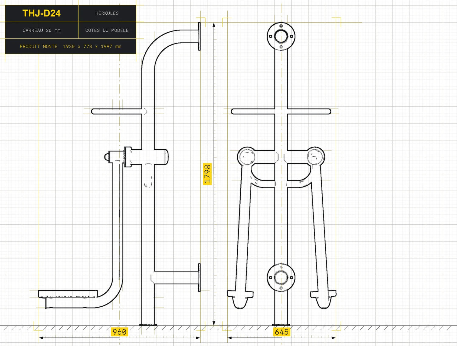 Adductor - Outdoor Fitness Stations — Dimensioned drawing