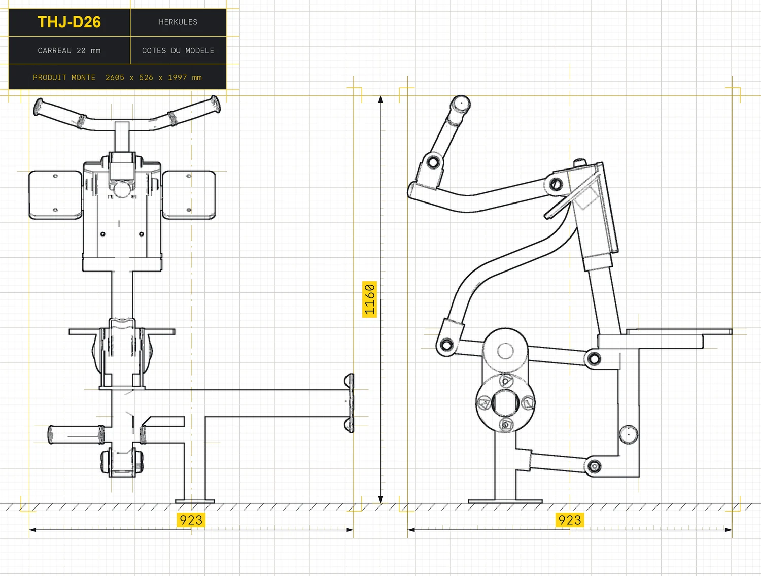 Biceps - Outdoor Fitness Stations — Dimensioned drawing