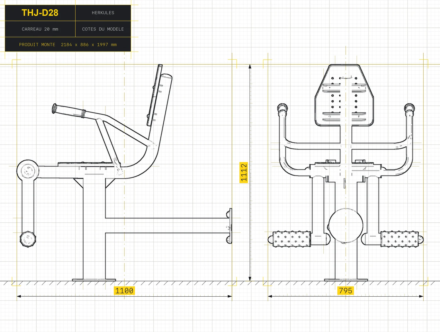 Leg Extension - Outdoor Fitness Stations — Dimensioned drawing