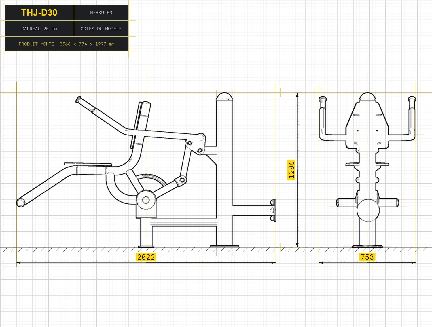 Low Pull Up - Outdoor Fitness Stations — Dimensioned drawing