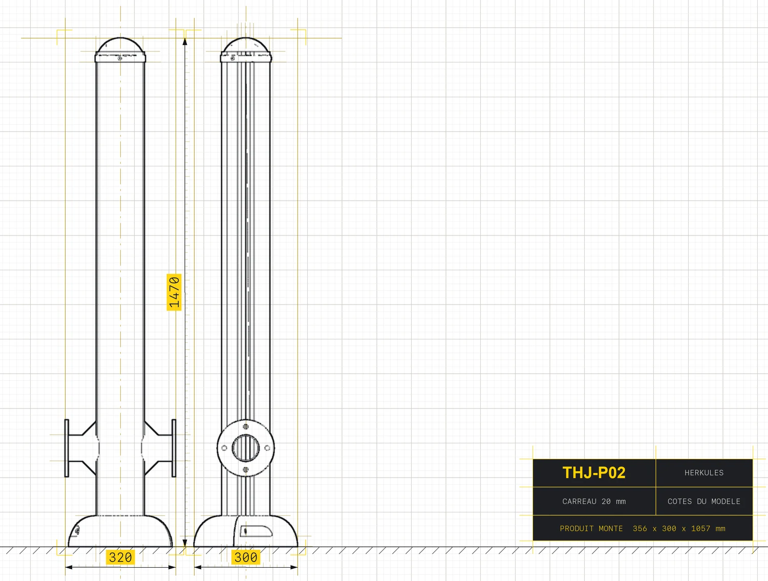 Poteau M - Outdoor Fitness Stations — Dimensioned drawing