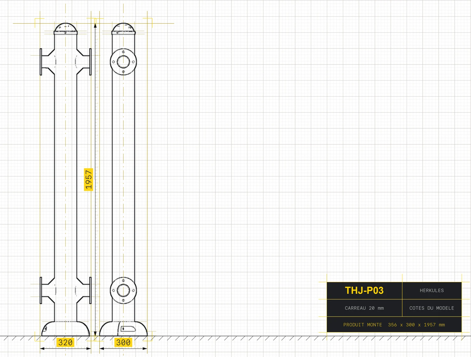 Poteau L - Outdoor Fitness Stations — Dimensioned drawing