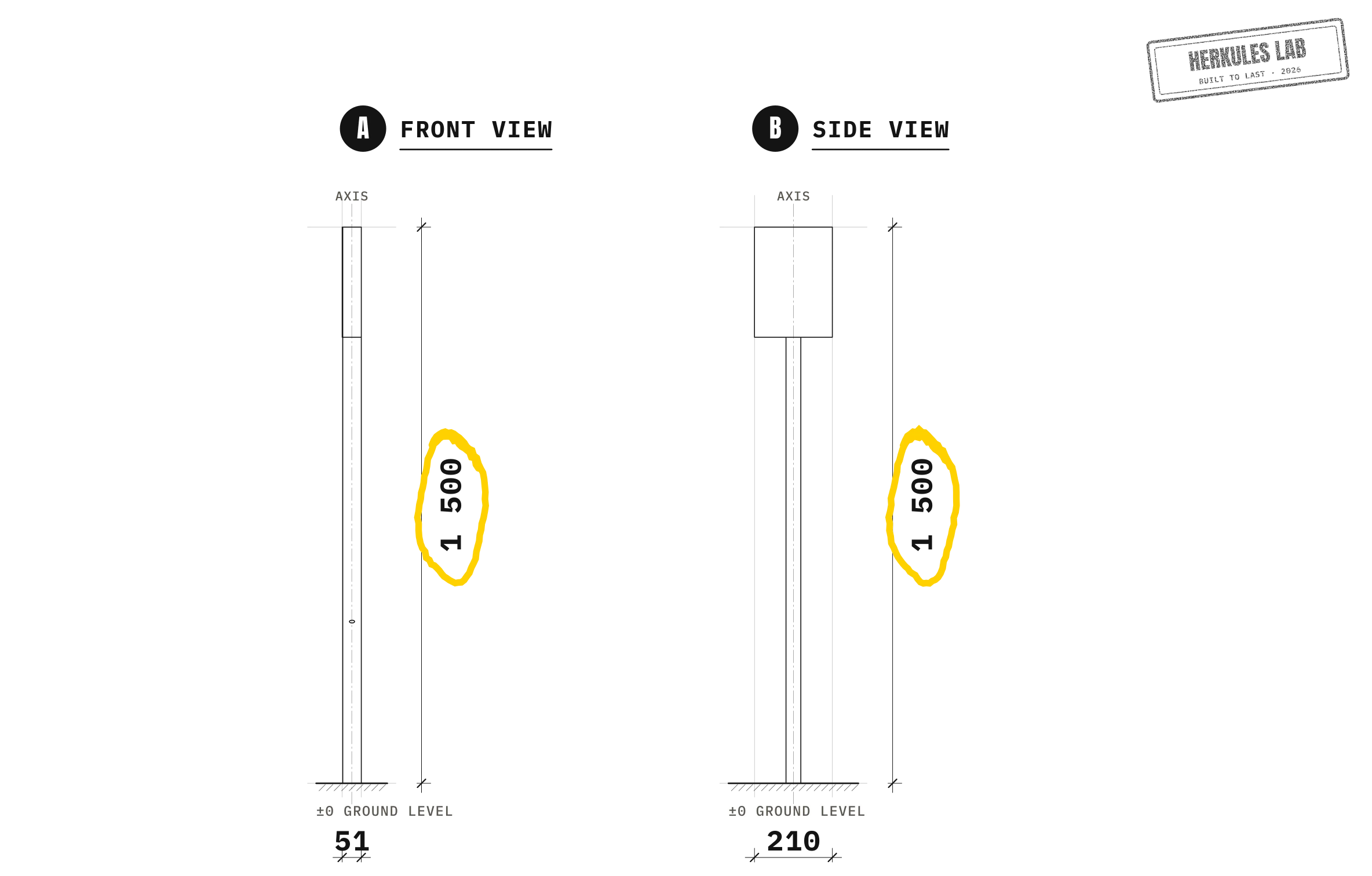 Small Panel - Outdoor Fitness Furniture — Dimensioned drawing