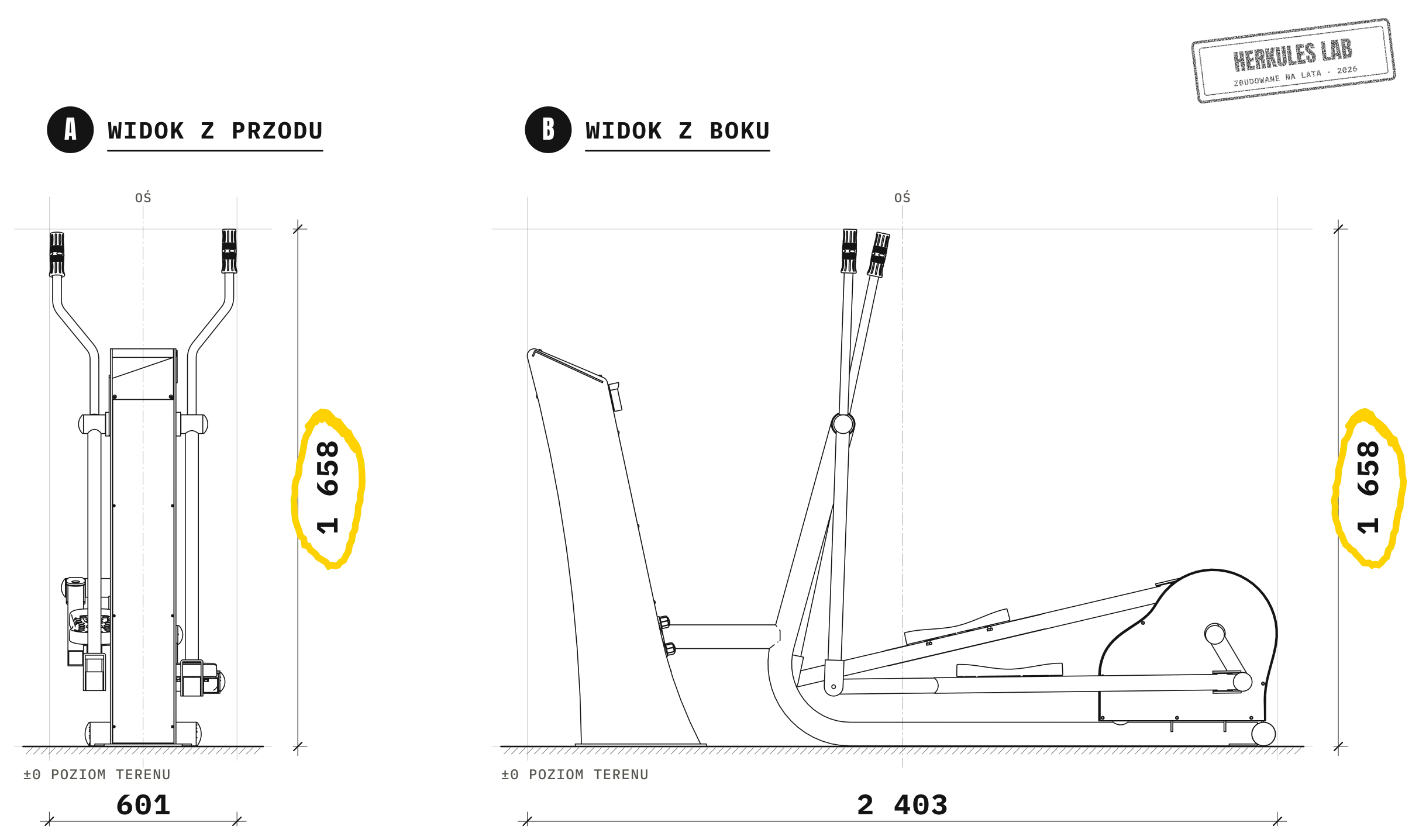 Vélo Elliptique - Sprzęt fitness z ładowaniem USB — Rysunek wymiarowy