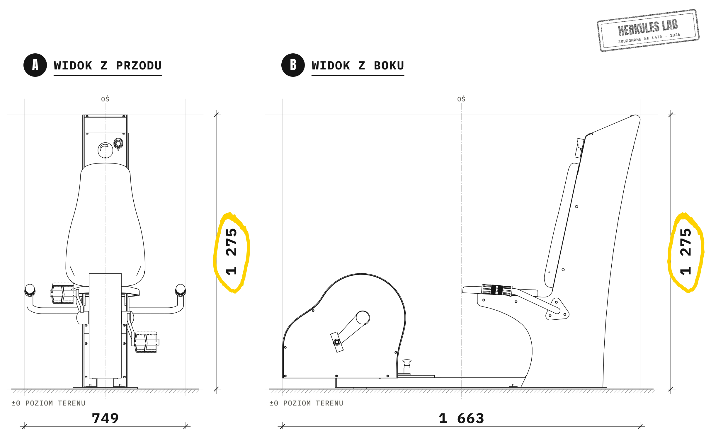 Rower - sprzęt fitness z ładowaniem USB — Rysunek wymiarowy