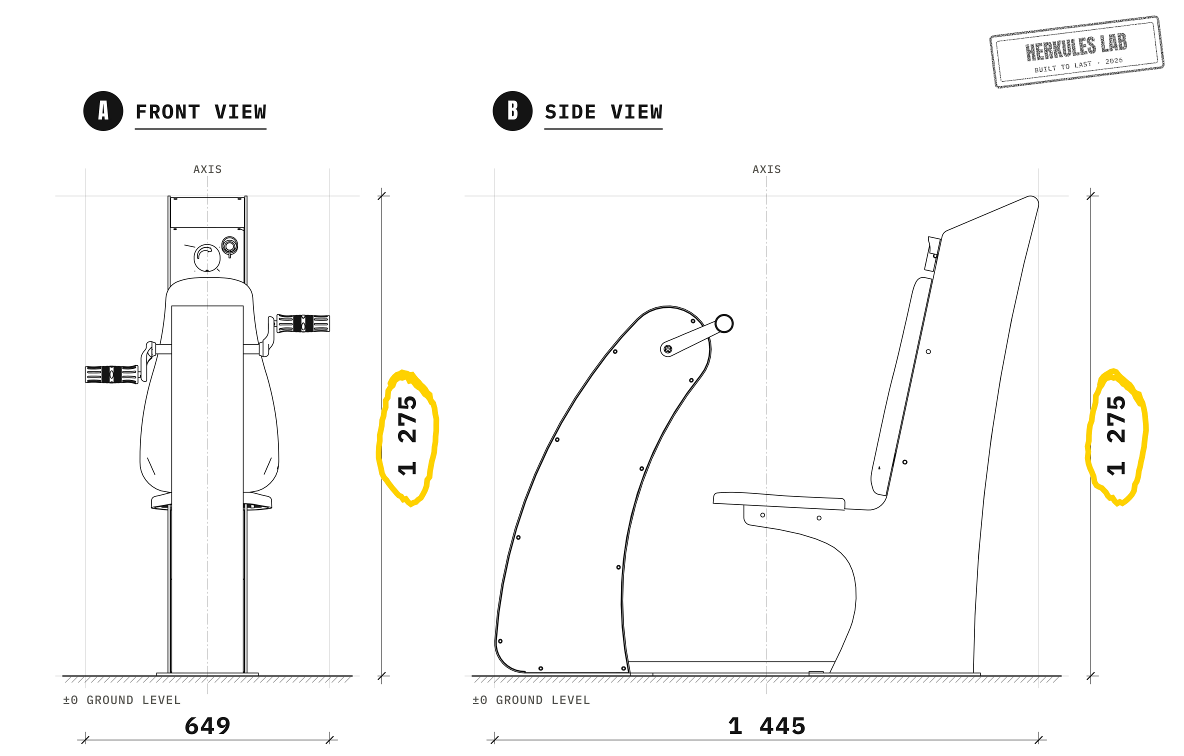 Reel - Fitness equipment with USB recharge — Dimensioned drawing