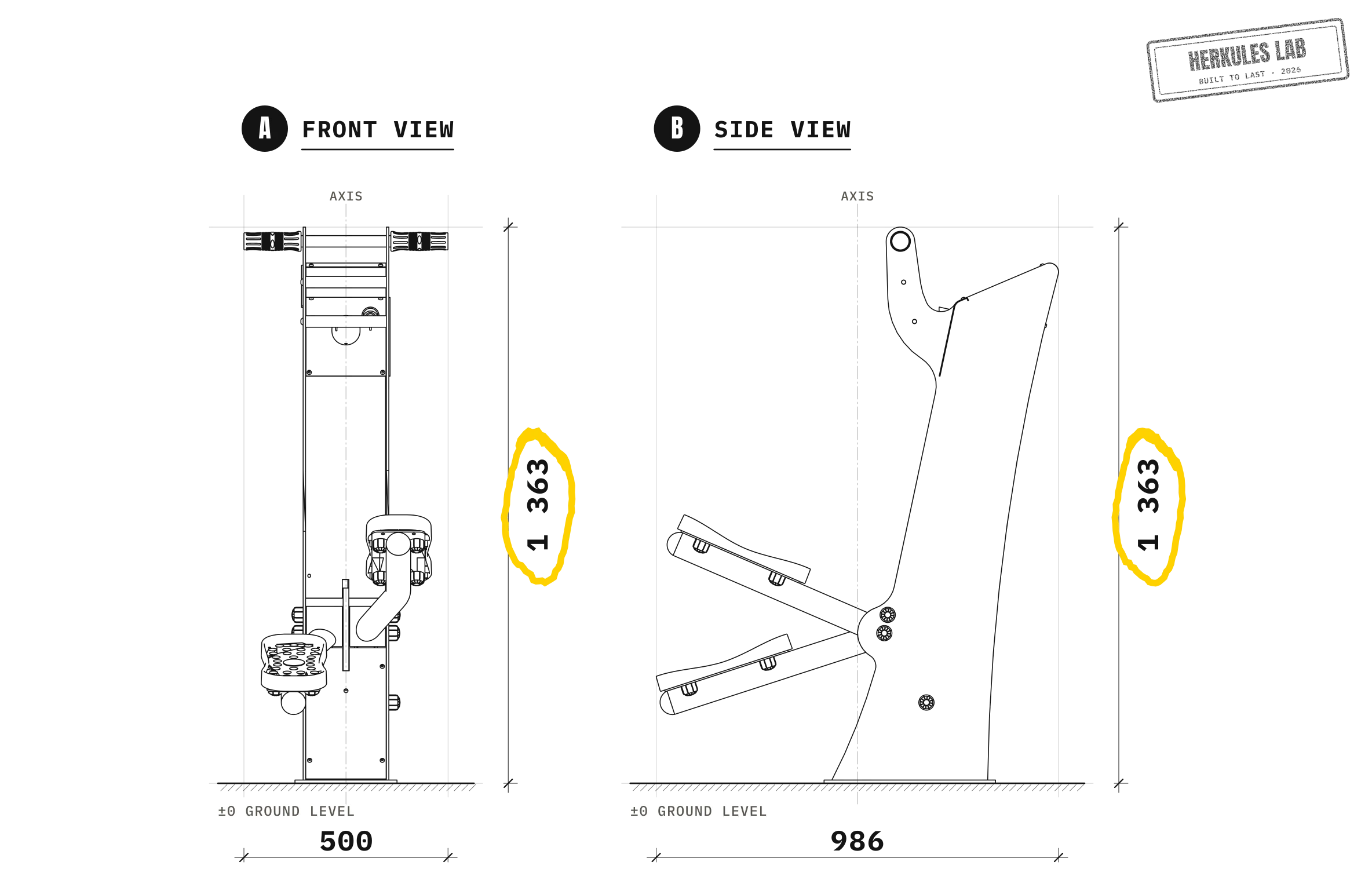 Stepper - Fitness equipment with USB charging — Dimensioned drawing