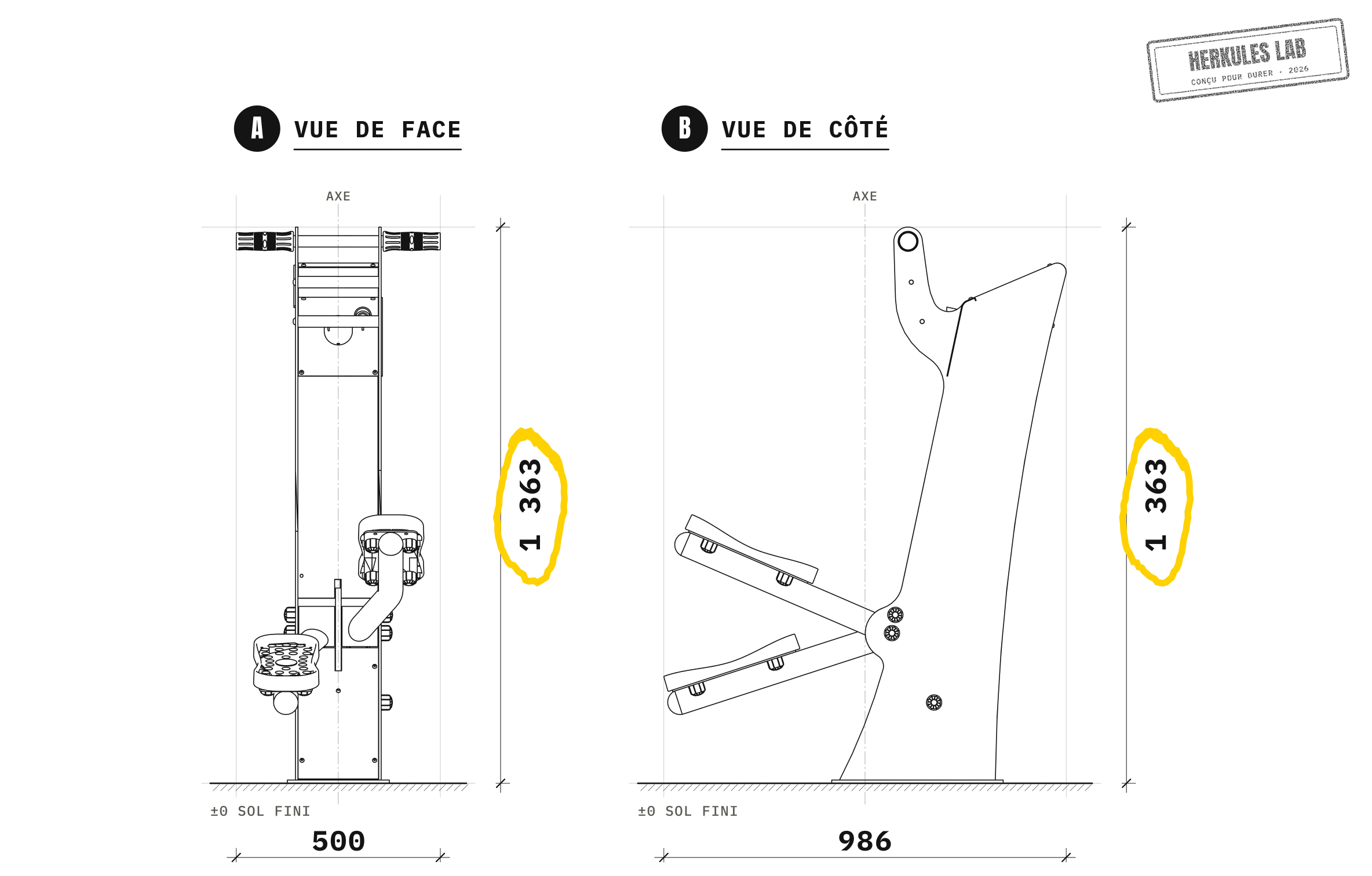 Stepper - Appareil fitness à recharge USB — Plan coté