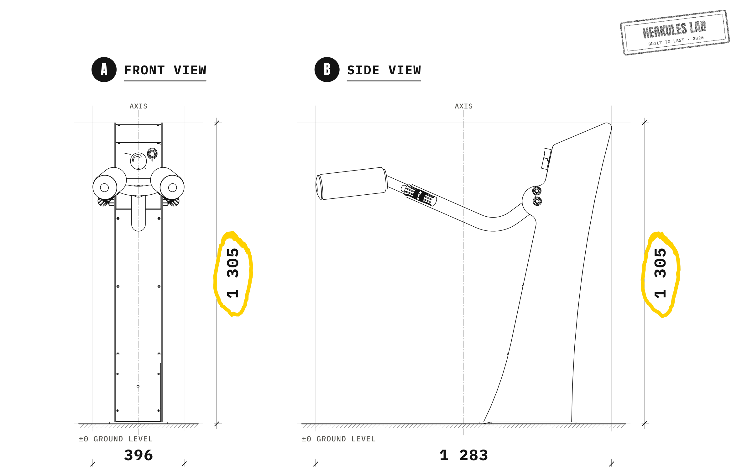 Squat - Fitness equipment with USB charging — Dimensioned drawing