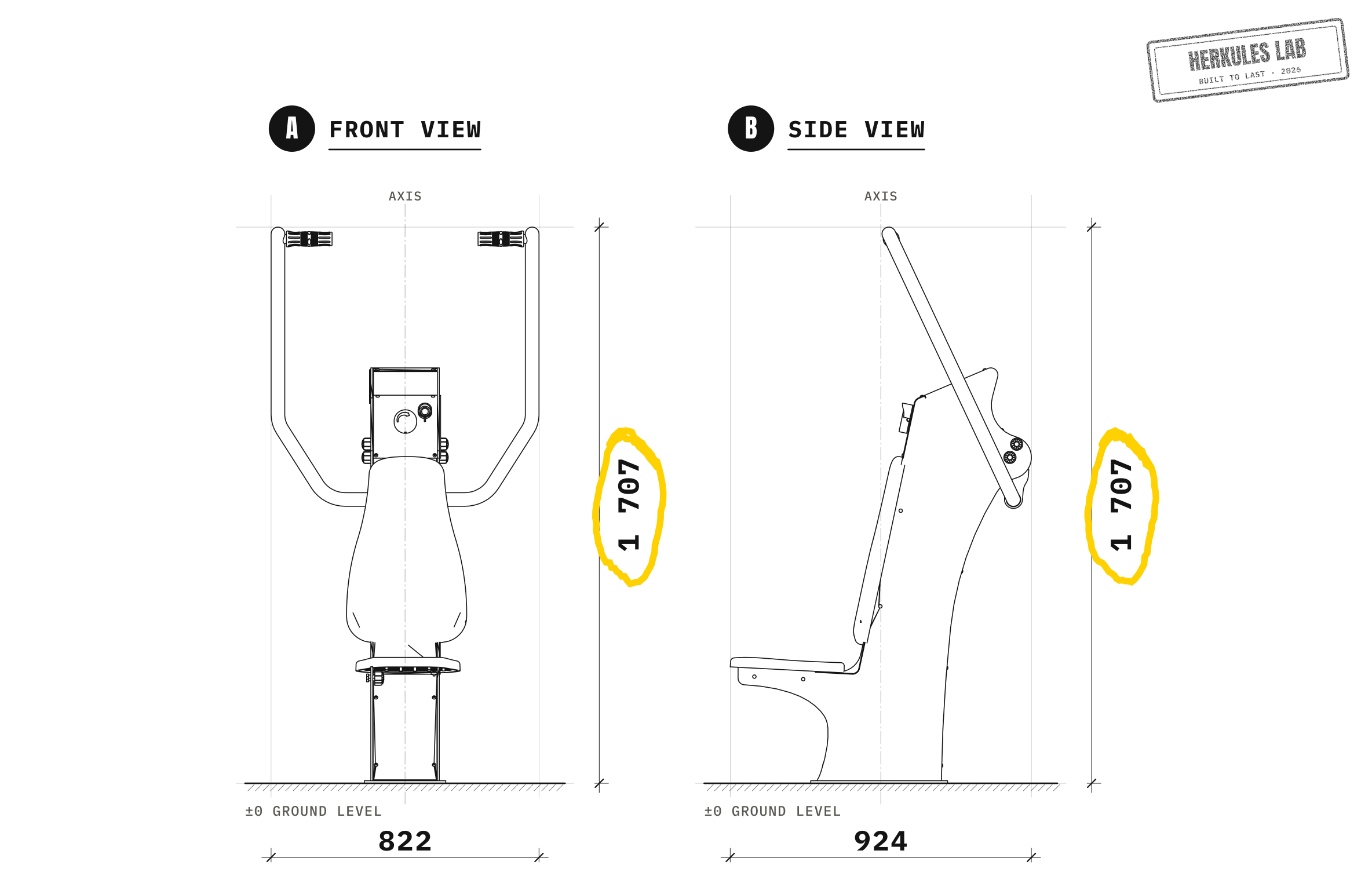 Tirage Vertical - Fitness equipment with USB charging — Dimensioned drawing