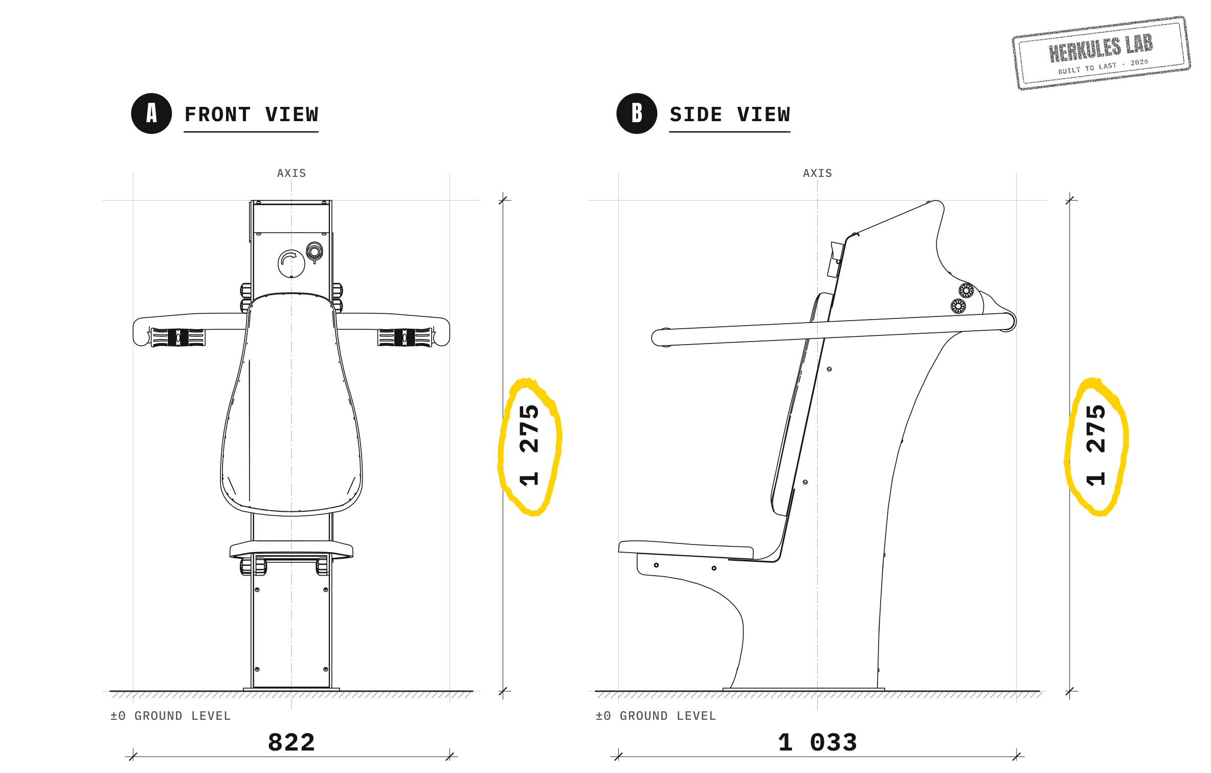 Shoulder Press - Fitness equipment with USB charging — Dimensioned drawing