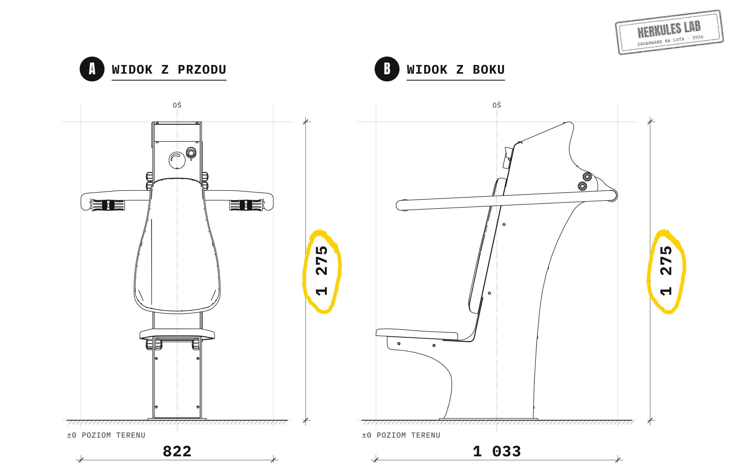 Shoulder Press - Sprzęt fitness z ładowaniem USB — Rysunek wymiarowy