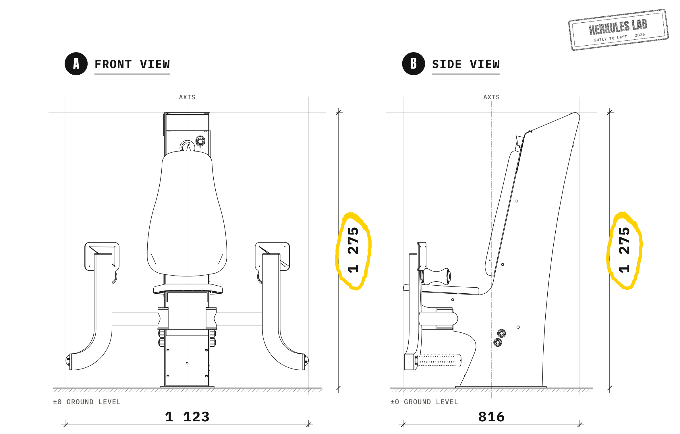 Adductor - Fitness equipment with USB charging — Dimensioned drawing