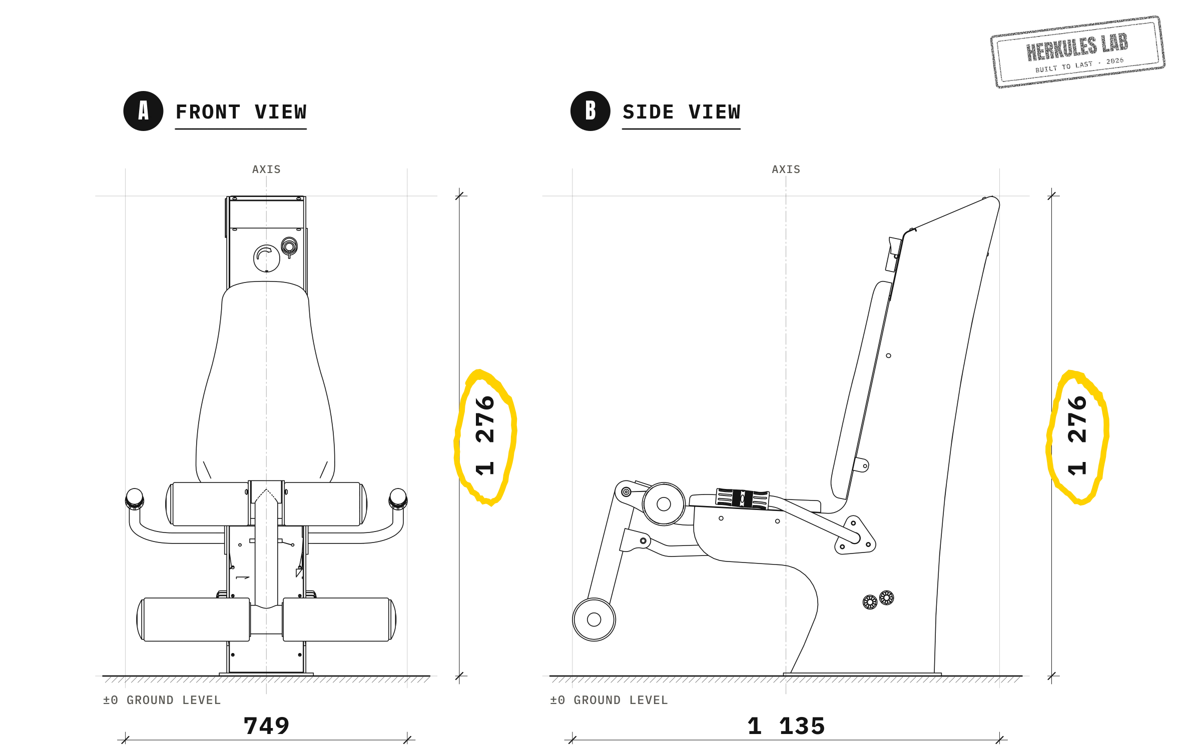 Leg Lift - Fitness equipment with USB charging — Dimensioned drawing