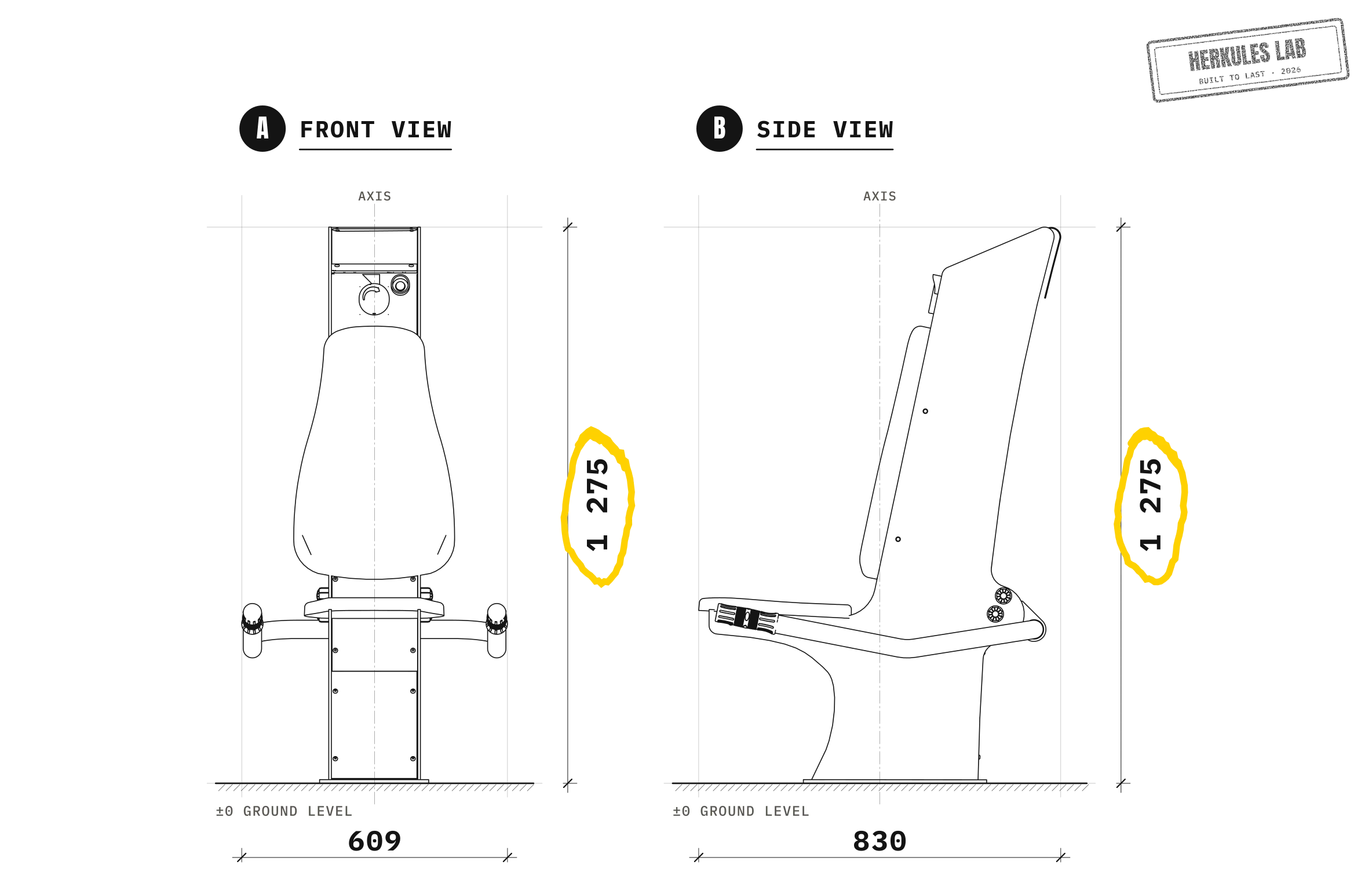 Triceps - Fitness equipment with USB charging — Dimensioned drawing