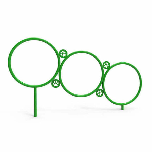 Line Rings - Dog Agility Course: agility module with several green rings on a line for precision work, 3D view