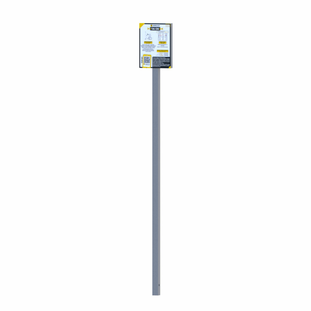 Small Sign - Outdoor fitness furniture in galvanized steel with A4 sign, mounted on vertical post for sports signage.