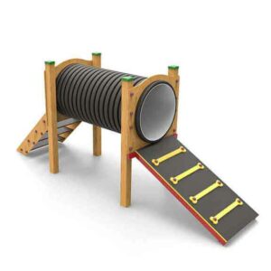 Tube - Dog Agility course: covered HDPE passage module, supporting posts and protected screws, 3D view on white background