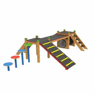 Dog Park 1 - Parcours Agility Chien : ensemble d’agility extérieur regroupant plusieurs obstacles complémentaires, structure bois/acier/HDPE, vue 3D