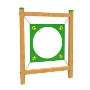 Cerceau - Parcours Agility Chien : module d’agility pour franchissement précis, cerceau vert fixé sur poteaux, vue isométrique 3D