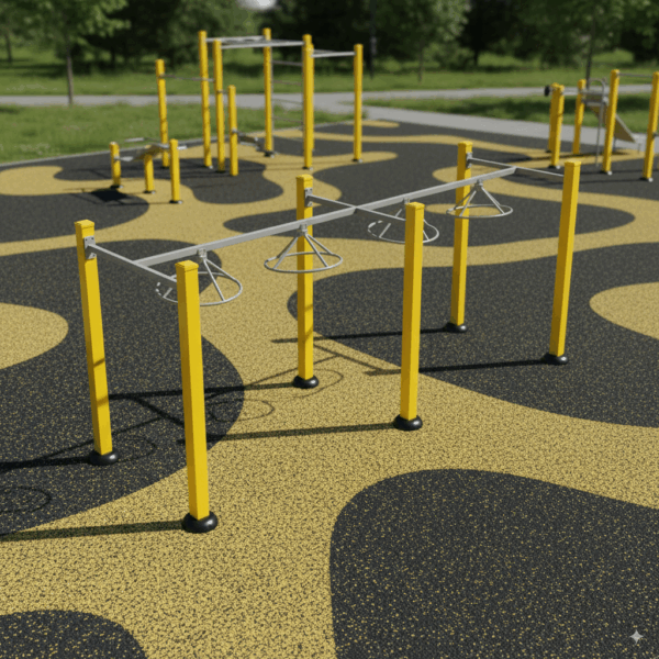 ninja course wheel in outdoor fitness area
