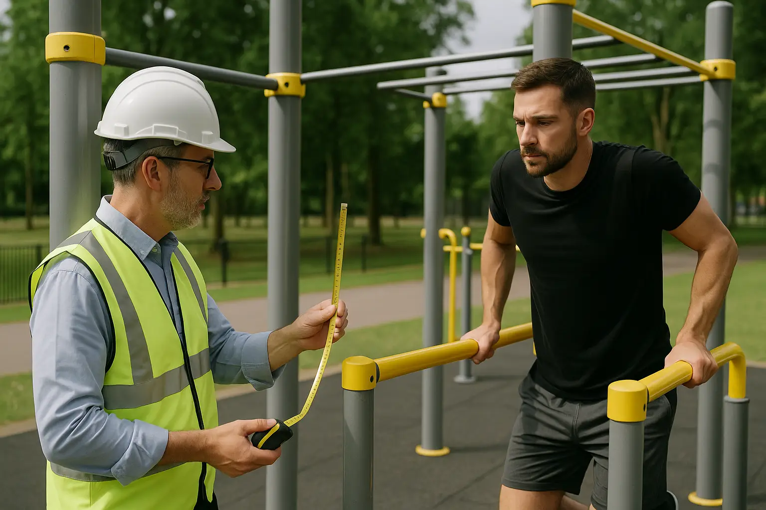 Inspection d'un bureau de contrôle sur une aire de fitness extérieure