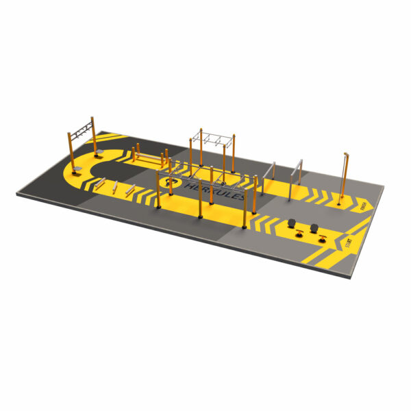 outdoor Ninja course, secure galvanized steel obstacles, ideal for agility and sporting challenges.