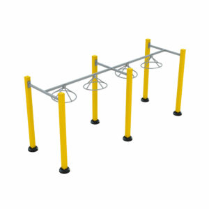 Herkules NJA-02 Ninja outdoor obstacle, galvanized steel structure with suspended wheels for strength and agility training.