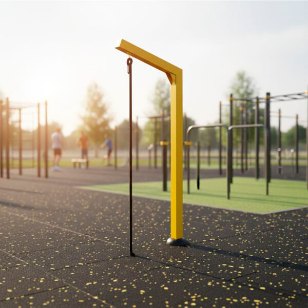 rope climbing apparatus in an outdoor fitness area