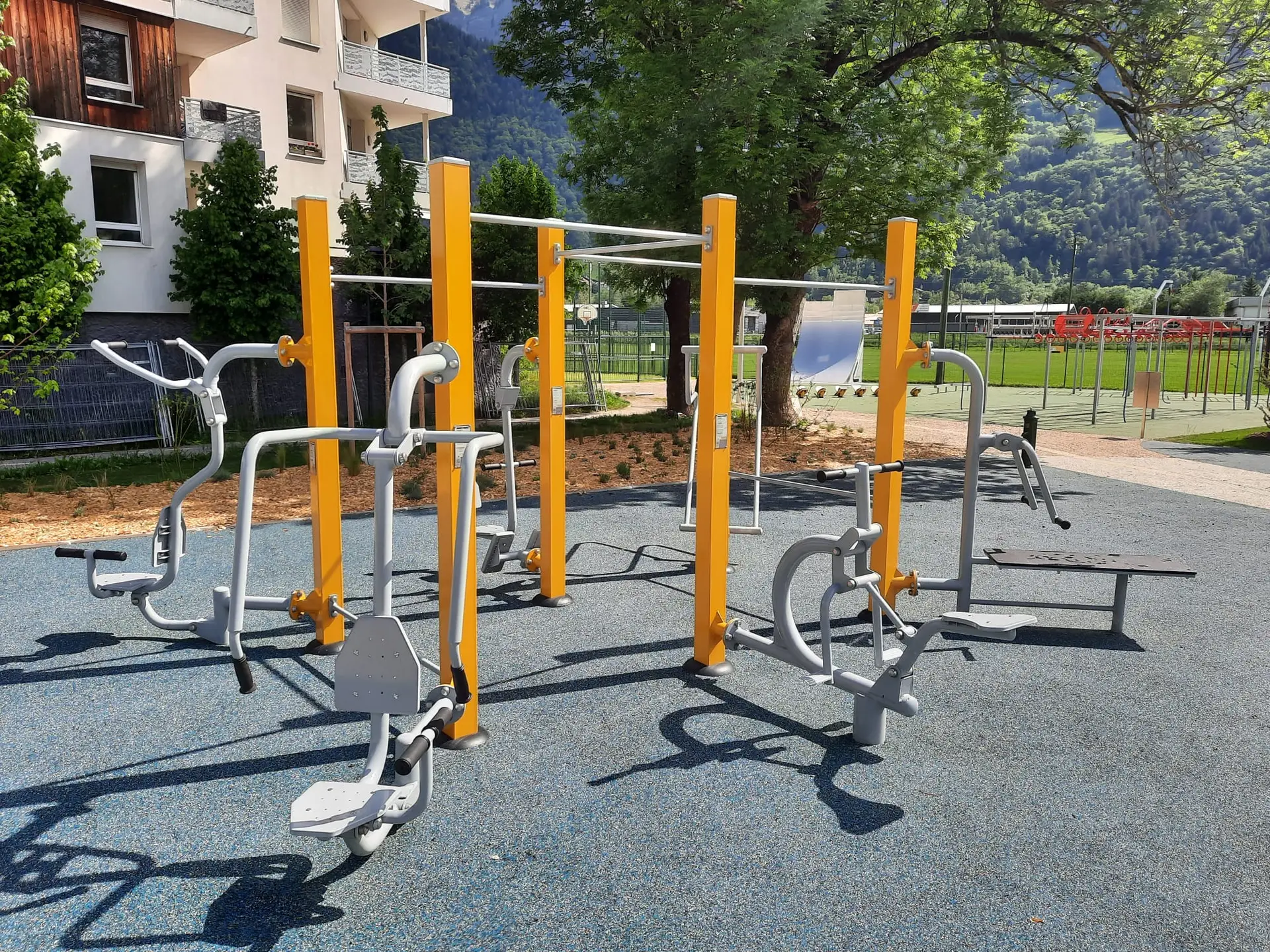 Mixed fitness equipment set on EPDM flooring