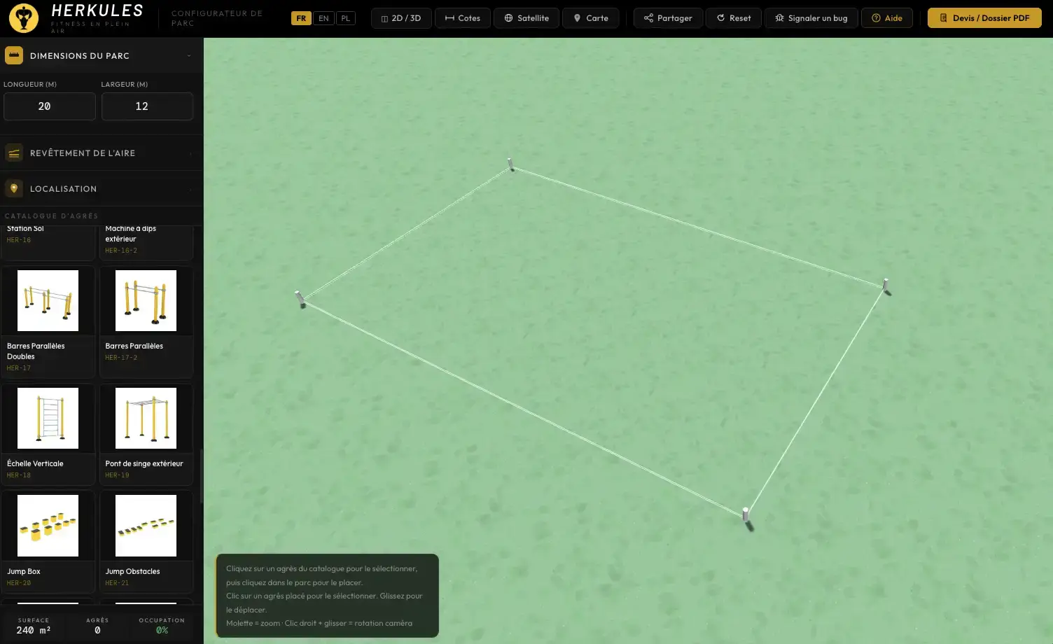 Configuration du terrain dans le configurateur