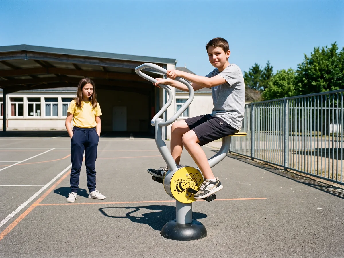 Vélo de fitness extérieur pour enfants installé dans une cour de collège